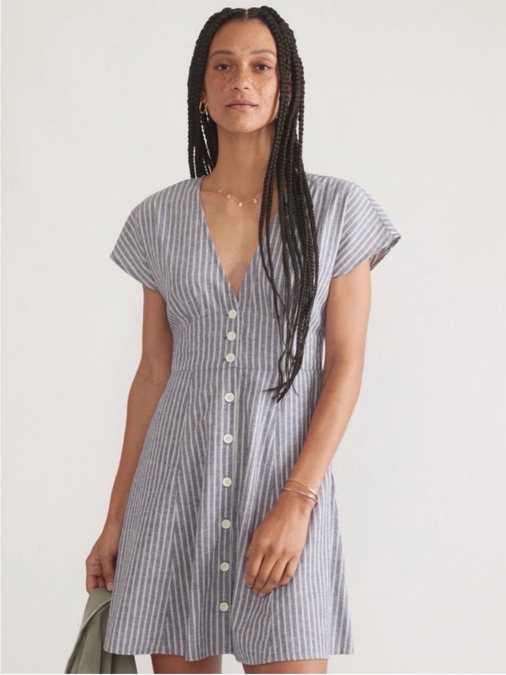 Marine Layer Camila Mini Dress Blue and White Striped Button-Front